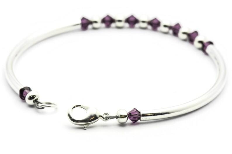 February Amethyst Swarovski Crystal Birth Month Sterling Silver Plated Bracelet