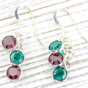 Orecchini natalizi con vischio, orecchini fatti a mano in argento sterling, cristallo Swarovski immagine 4