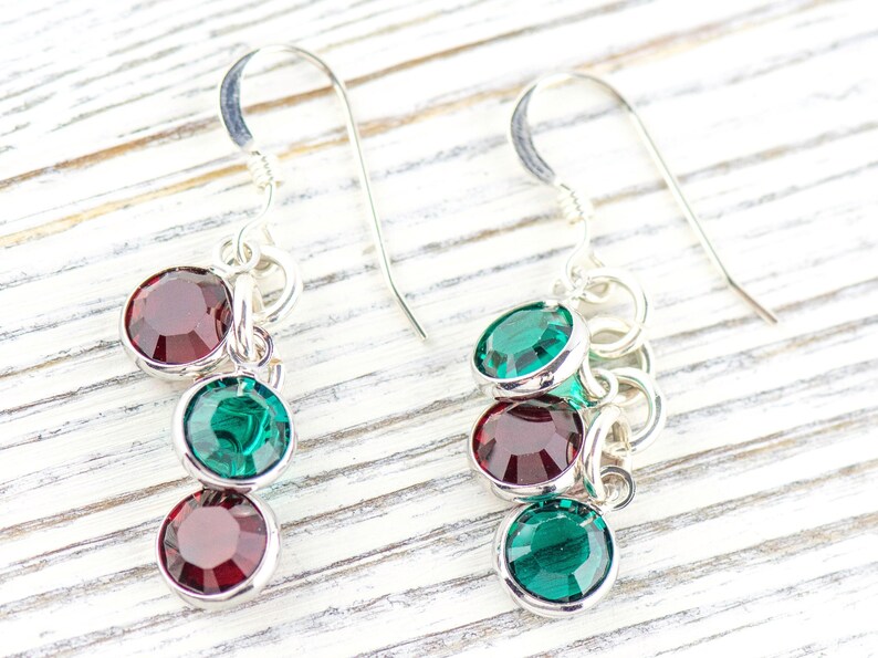 Orecchini natalizi con vischio, orecchini fatti a mano in argento sterling, cristallo Swarovski immagine 4