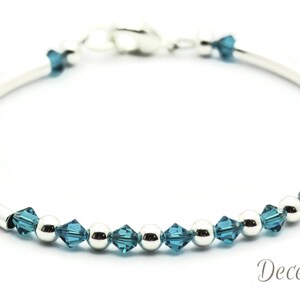 December Blue Zircon Swarovski Crystal Birth Month Sterling Silver Plated Bracelet