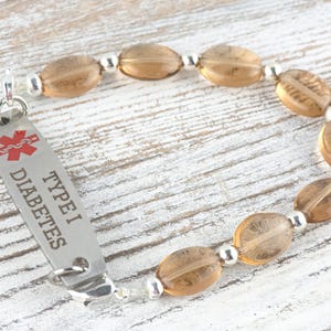 Topaz Glass Interchangeable Stretch Beaded Watch Band • Medical ID Bracelet • Single Strand • Handmade Jewelry image 5
