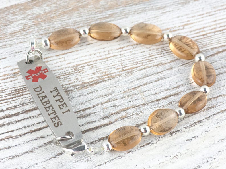 Topaz Glass Interchangeable Stretch Beaded Watch Band • Medical ID Bracelet • Single Strand • Handmade Jewelry image 5