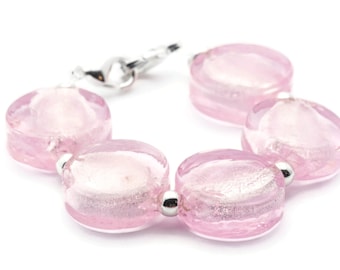 Pink Foil Glass Stretch Interchangeable Beaded Bracelet Watch Band, Medical Id Bracelet, Bracelet Watch Band - XS, M, L