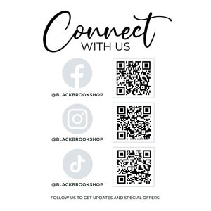May include: Connect with us on social media.  Find us on Facebook, Instagram, and TikTok.  Scan the QR codes to follow us.