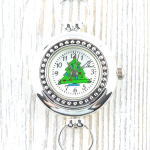 Christmas Tree Watch Face, Round White Watch Face, Christmas Watch, Festive Holiday Jewelry image 1
