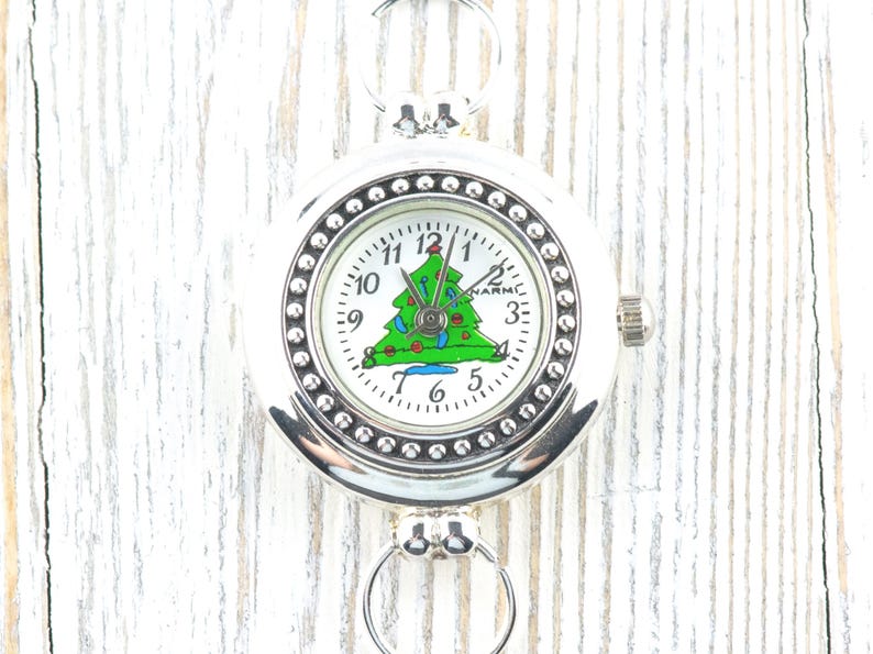 Christmas Tree Watch Face, Round White Watch Face, Christmas Watch, Festive Holiday Jewelry image 1