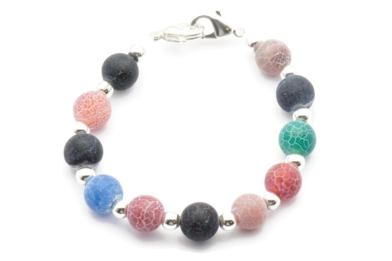 Agat Flerfärgat Pärlarmband Klockarmband • Medicinskt ID-armband • Handgjort Klockarmband • Stretchigt Klockarmband bild 2