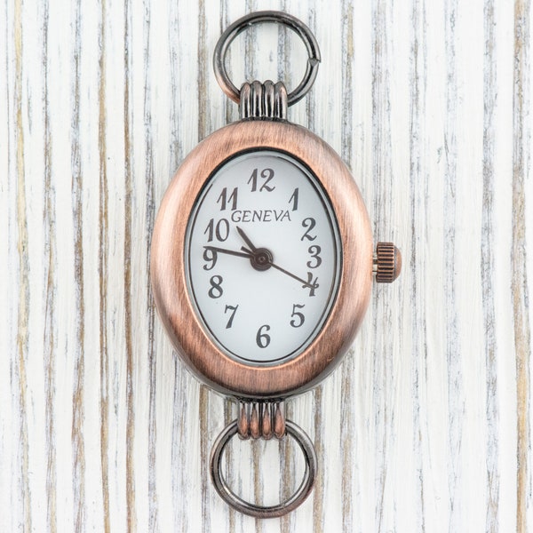 Antique Copper Oval Watch Face, White Face Watch, Beading Watch Face, Watch Head, Battery Included