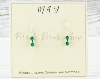 May Birthstone Earrings, Green Emerald Earrings, May Earrings Gift, Minimalist Swarovski Earrings, Crystal Earrings Birthstone