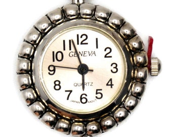 Pink Dial Silvertone Bumpy Round Watch Face • DIY Beading Watch • Jewelry Making • Analog • Loops and Battery Included