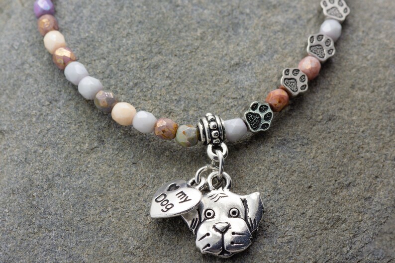 I Love My Dog Charm Stretch Bracelet, Dog Lover Gift, Pet Jewelry, Paw Print image 2