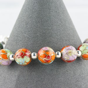 Cloisonné Runt Orange Mix Utbytbart Klockarmband med Stretchpärlor • Armband för Medicinsk ID • Enkelt sträng • Handgjorda smycken bild 8