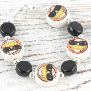 Happy Face with Sunglasses Interchangeable Stretch Beaded Watch Band • Medical ID Bracelet • Single Strand • Handmade Jewelry image 1