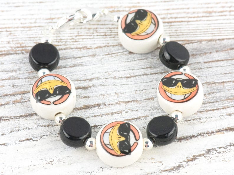 Happy Face with Sunglasses Interchangeable Stretch Beaded Watch Band • Medical ID Bracelet • Single Strand • Handmade Jewelry image 1
