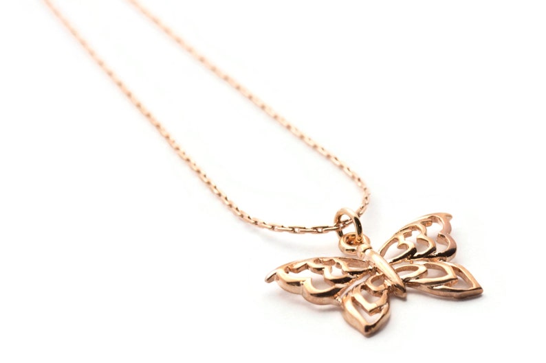 Butterfly Necklace Rose Gold Butterfly Rose Gold Chain | Etsy