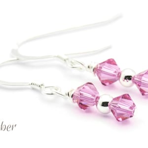 October Rose Swarovski Crystal Birth Month Sterling Silver Drop Earrings