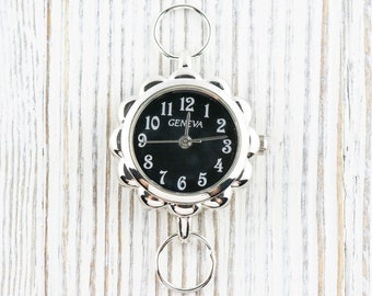 Schwarzes Zifferblatt silberfarben Blumen Armbanduhr • DIY Perlen Uhr • Schmuckherstellung • Analog • Schlaufen und Batterie enthalten