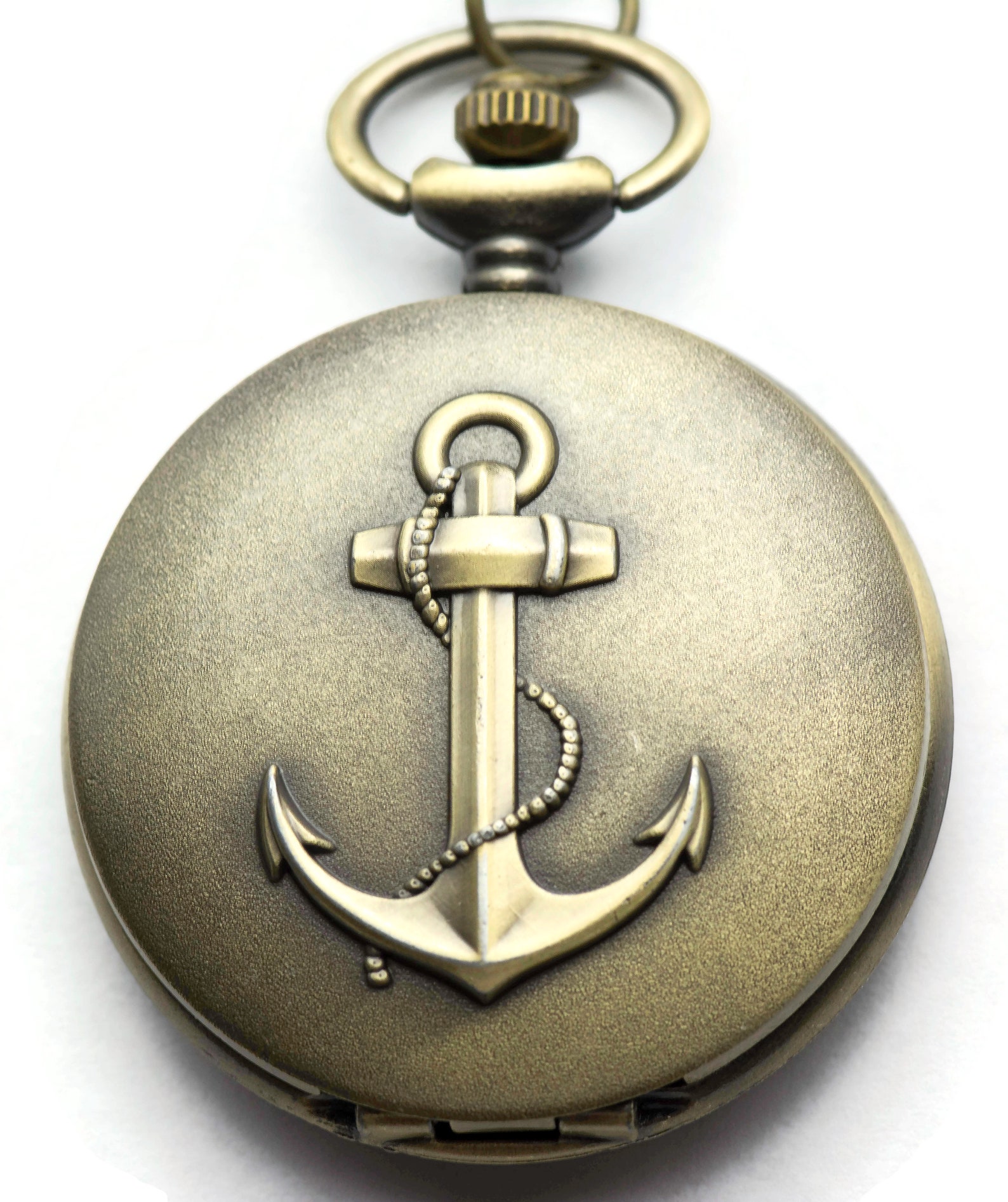 Large Antique Bronze Anchor Pocket Watch Necklace Long Etsy