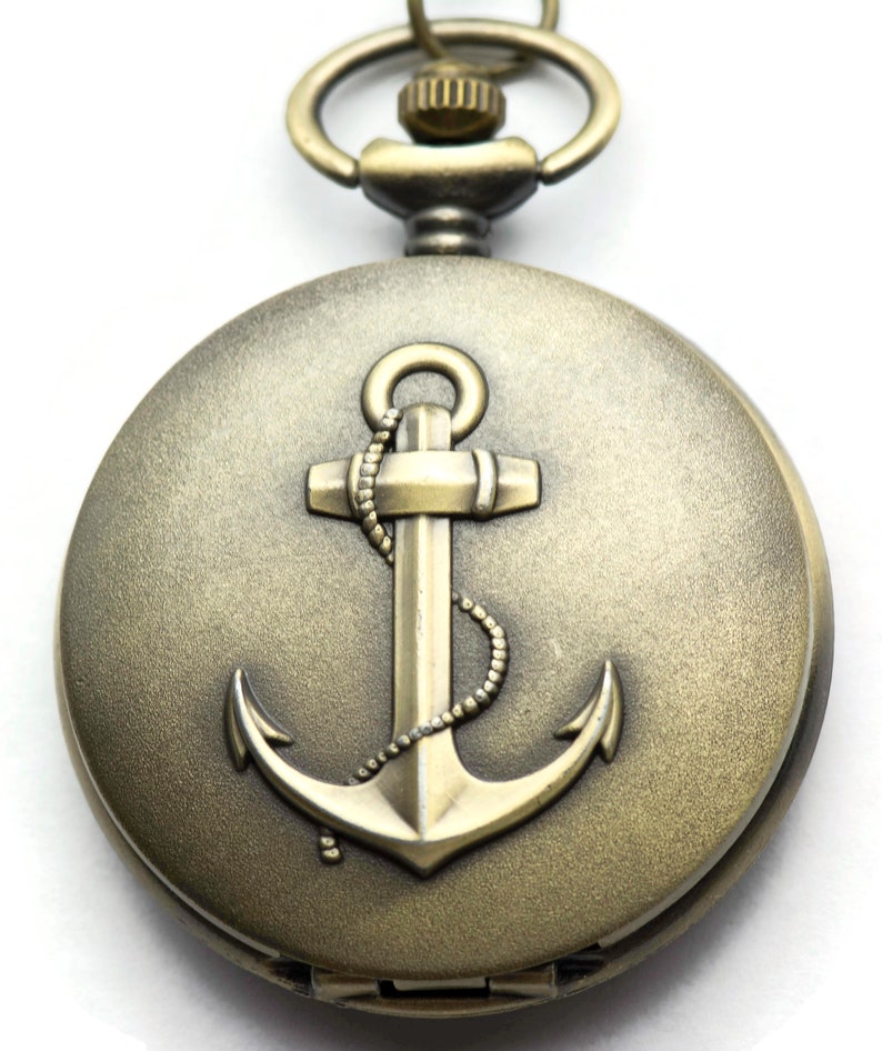 Large Antique Bronze Anchor Pocket Watch Necklace Long Etsy