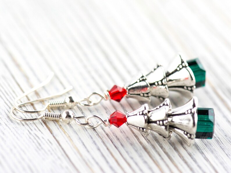 Christmas Tree Earrings, Handmade Earrings, Swarovski Crystal, Holiday Jewelry image 4