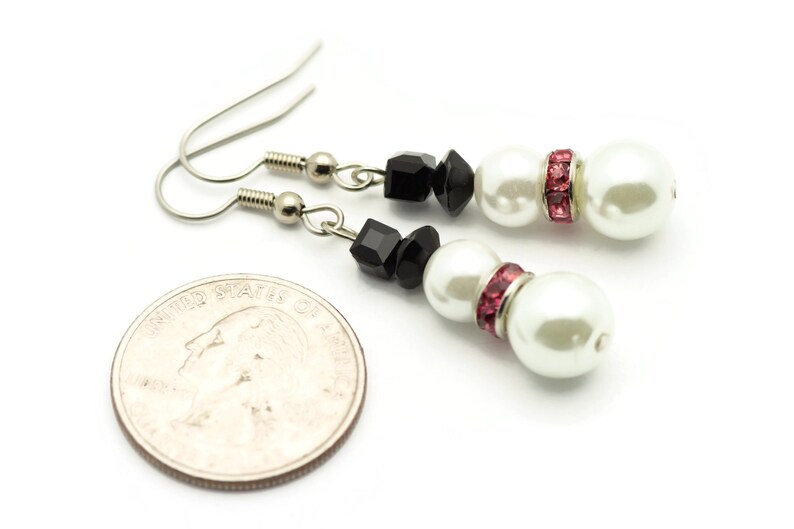 Snowman Earrings, White Snowmen, Surgical Steel, Snow Woman, Winter Jewelry, Pink Scarf, Holiday Earrings, Christmas Earrings, Snow Love image 6