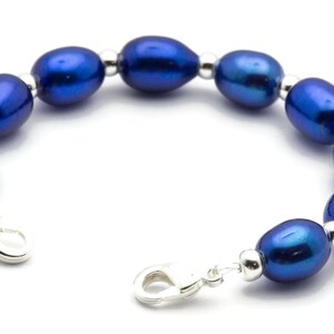 Sapphire Blue Freshwater Pearl Watch Band, Medical ID Bracelet • Handmade Watch Band • Stretch Watch Band image 4