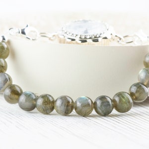 Labradorite Stretch Beaded Watch Band, Medical Alert Bracelet, Single Strand, Interchangeable, Handmade Jewelry imagem 4