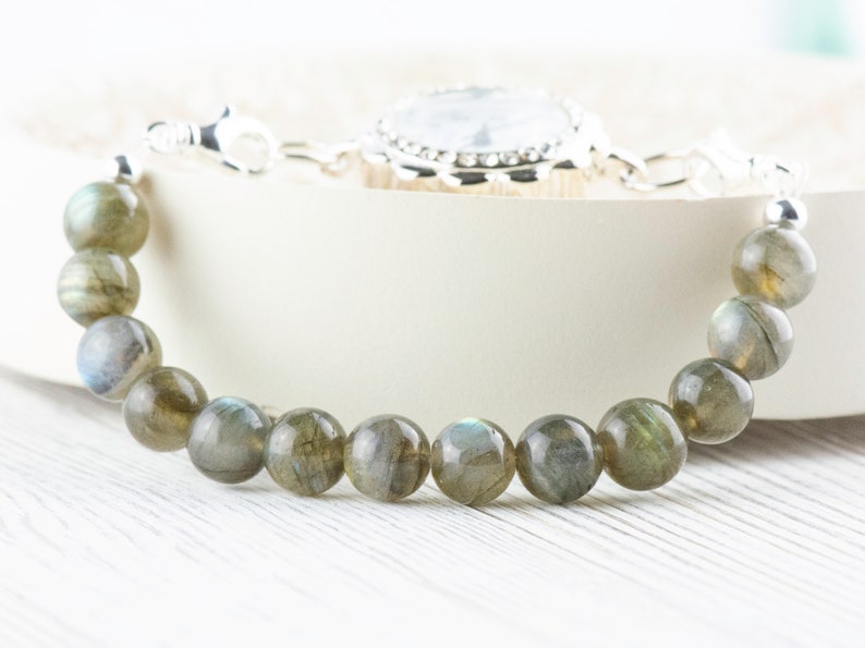Labradorite Stretch Beaded Watch Band, Medical Alert Bracelet, Single Strand, Interchangeable, Handmade Jewelry imagem 4
