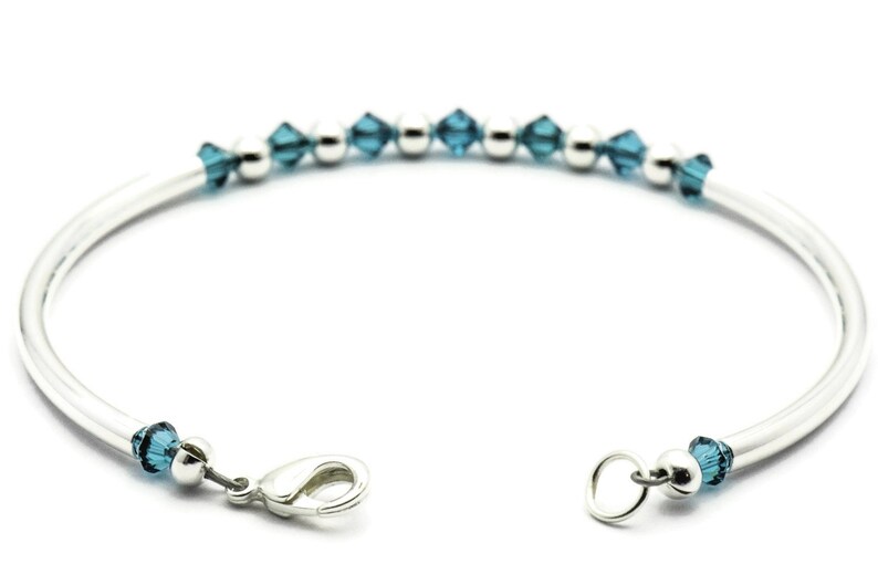 December Blue Zircon Swarovski Crystal Birth Month Sterling Silver Plated Bracelet