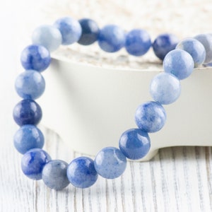 Blue Aventurine Smooth Round Beaded Stretch Bracelet, Unisex Semi-Precious Stone Jewelry, Handmade Natural Gemstone Fashion Accessories image 4