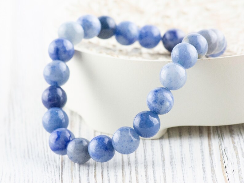 Blue Aventurine Smooth Round Beaded Stretch Bracelet, Unisex Semi-Precious Stone Jewelry, Handmade Natural Gemstone Fashion Accessories image 4