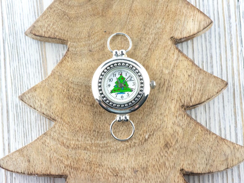 Christmas Tree Watch Face, Round White Watch Face, Christmas Watch, Festive Holiday Jewelry image 6