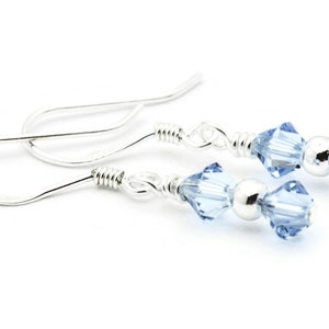 March Aquamarine Swarovski Crystal Birth Month Sterling Silver Drop Earrings