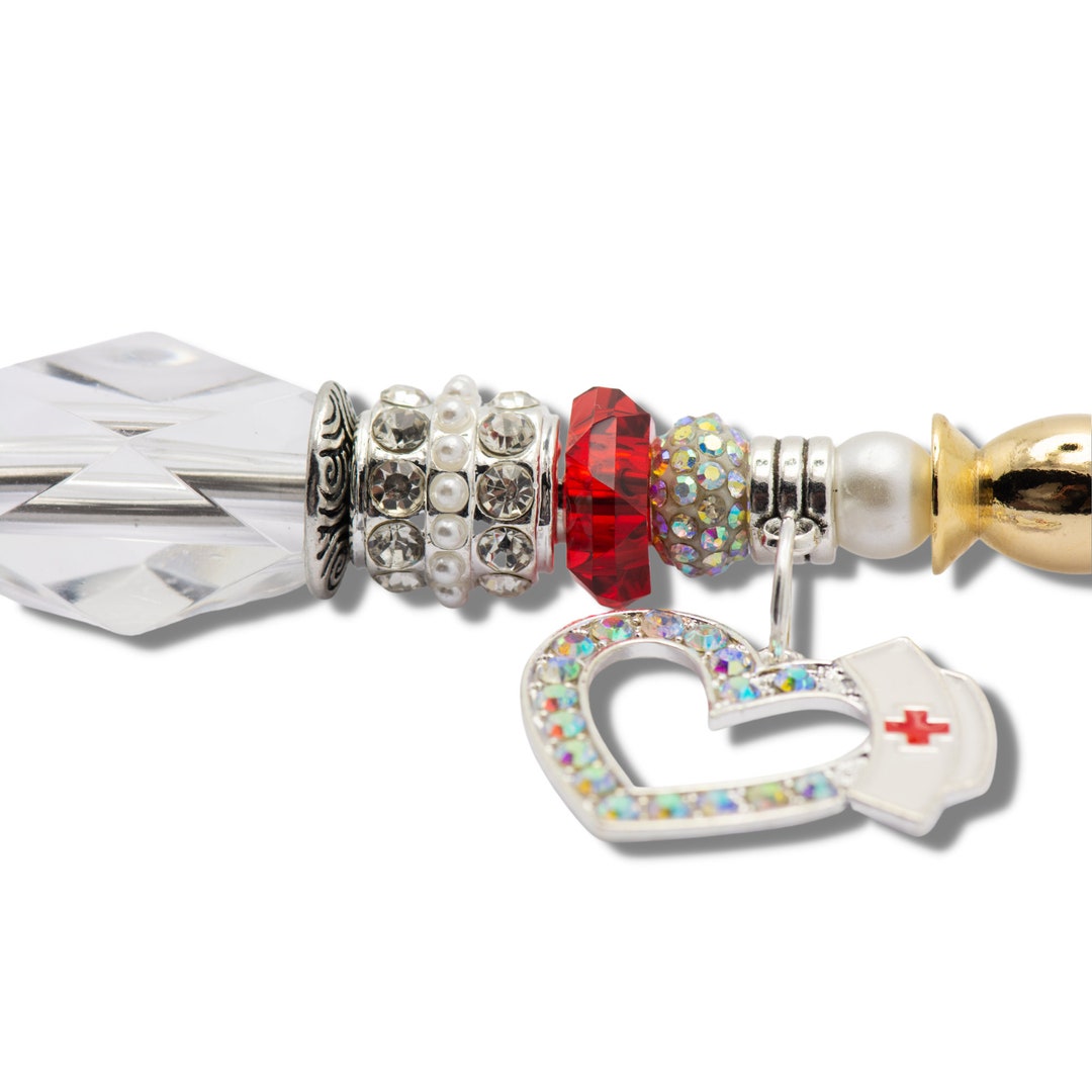 Love a Nurse Beaded Letter Opener, Rhinestone Heart, Red Cross, Nurse