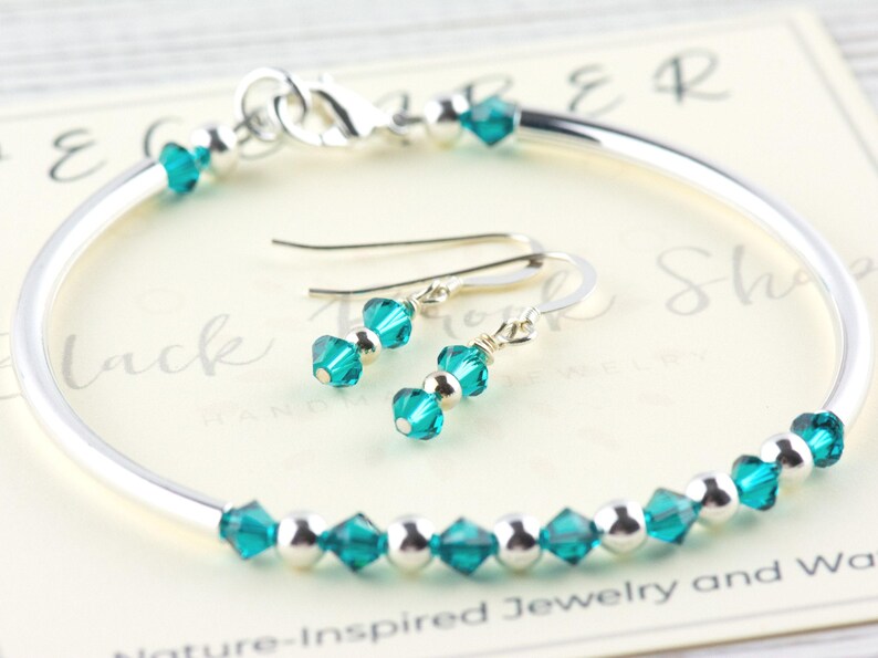 Pulsera con piedra de nacimiento de diciembre, piedra de nacimiento de circón azul, pulsera con el mes de nacimiento, pulsera azul Swarovski, regalo de pulsera de diciembre imagen 3