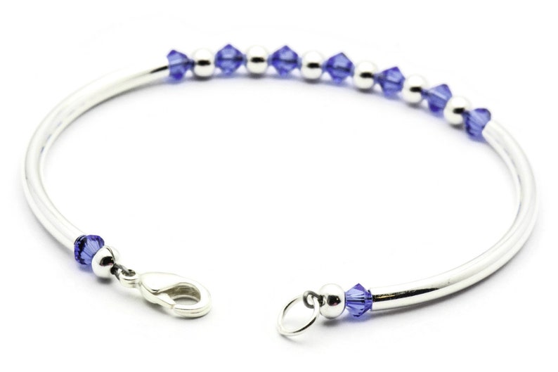 September Sapphire Swarovski Crystal Birth Month Sterling Silver Plated Bracelet
