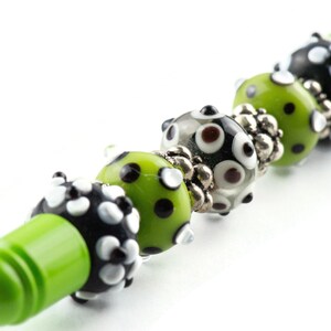 Lime Green Beaded Metal Ballpoint Pen with Lampwork Glass Beads image 4