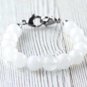 Snow Quartz Stretch Beaded Watch Band, Medical Alert Bracelet, Single Strand, Interchangeable, Handmade Jewelry image 5