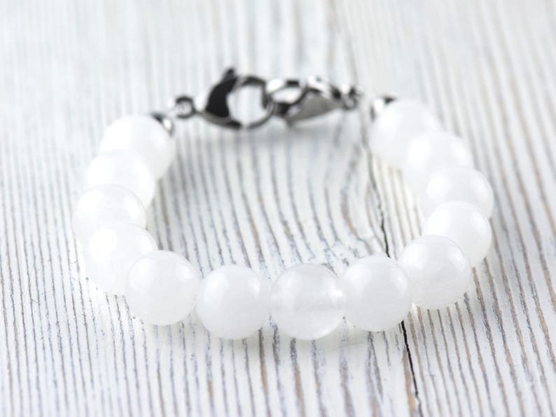 Snow Quartz Stretch Beaded Watch Band, Medical Alert Bracelet, Single Strand, Interchangeable, Handmade Jewelry image 5