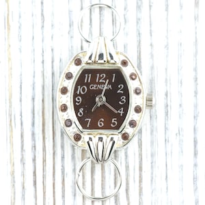 Braunes Zifferblatt Strassverziertes silberfarbenes quadratisches Zifferblatt • DIY Perlen Uhr • Schmuckherstellung • Analog • Schlaufen und Batterie enthalten Bild 1