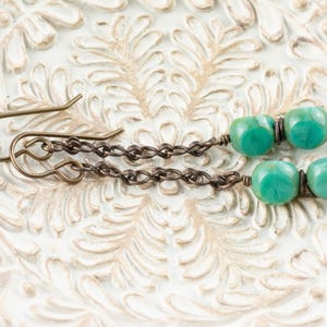 Aqua Blue Glass & Brass Earrings • Earthy Boho Jewelry • Nature-Inspired Handmade Earrings • Jewelry Gift • Nickel-free • Lead-free image 6