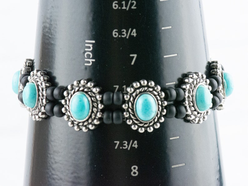 Turquoise Blue Howlite Oval Beaded Stretch Bracelet / Handmade Bracelet / Bohemian Jewelry image 8