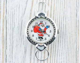 Watch Face, Santa Claus, Round with Hearts, White Face, Christmas Watch