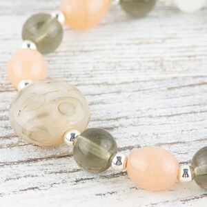 Peach and Olive Chunky Glass Beaded Stretch Bracelet / Handmade Jewelry / Boho Style image 2