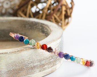 Wire Wrapped Gemstone Cuff Bracelet / Chakra Jewelry / Copper Bracelet