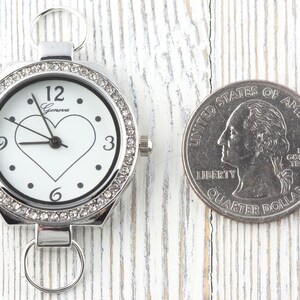 Heart-Outline Rhinestone-Studded Silvertone Round Watch Face • DIY Beading Watch • Jewelry Making • Analog • Loops and Battery Included image 4