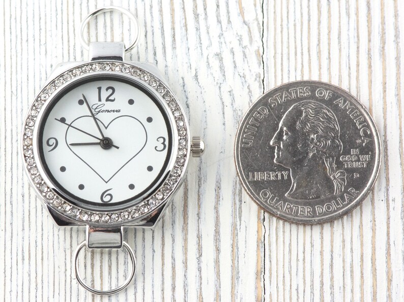 Heart-Outline Rhinestone-Studded Silvertone Round Watch Face • DIY Beading Watch • Jewelry Making • Analog • Loops and Battery Included image 4