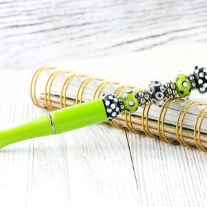 Lime Green Beaded Metal Ballpoint Pen with Lampwork Glass Beads image 2