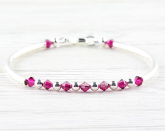 Piedra natal de julio, pulsera con piedra natal de rubí, pulsera del mes de nacimiento, pulsera con piedra natal, pulsera de regalo de julio, pulsera de cristal