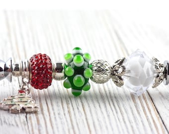 Christmas Tree Charm Glass Beaded Silver Letter Opener • Paper Knife • Desk Accessory
